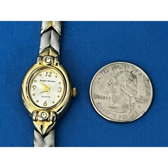 Vintage Womens Sergio Valente Quartz Watch Women's New battery Gold tone diamond - Picture 3 of 8